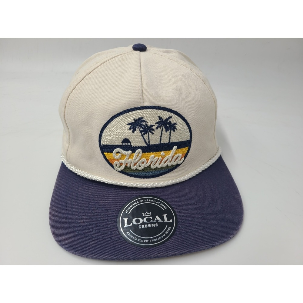 Florida Local Crowns Rope Snapback Hat Cap Beach Palm Trees Men Women Beige Blue